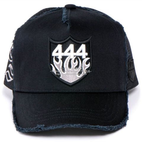 ヨシノリコタケ 帽子 444エンブレム fire柄刺繍 黒-2023SS
