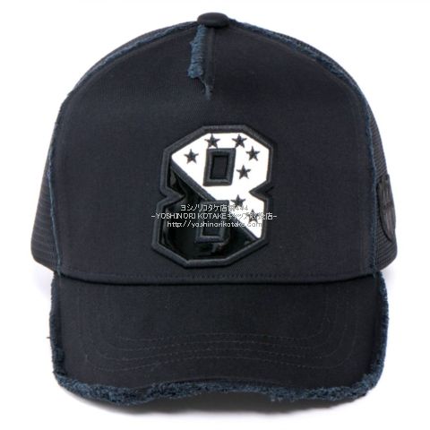 ヨシノリコタケ 帽子 ナンバー8 ホワイト×ブラック ツートンエナメル3D刺繍-2023SS