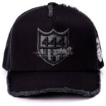 ヨシノリコタケ 帽子 ナンバー444エンブレム×トランプアイコン 黒キャップ-2025AW