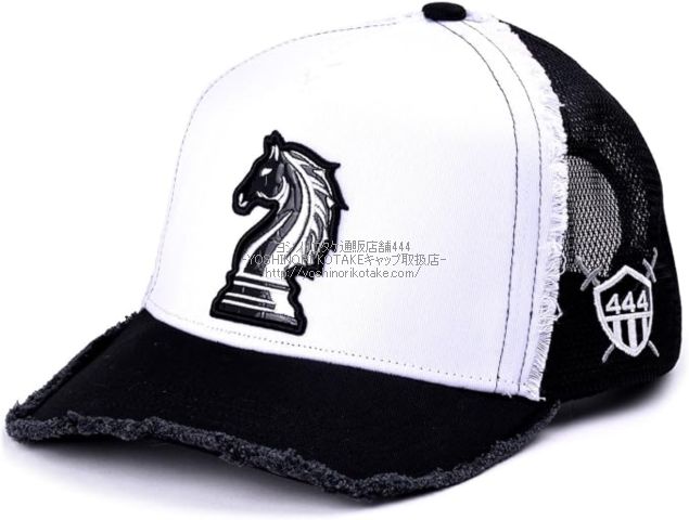 ヨシノリコタケ 帽子 チェスの馬(ナイト)キャップ-黒×白-2026AW